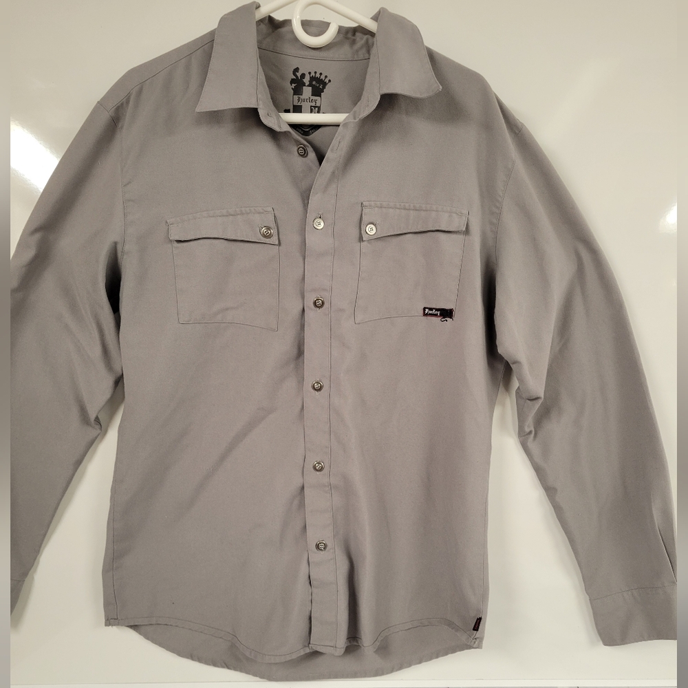 Hurley Gray Workwear Utility Garage-Style Casual Button-Up Shirt Men's Large